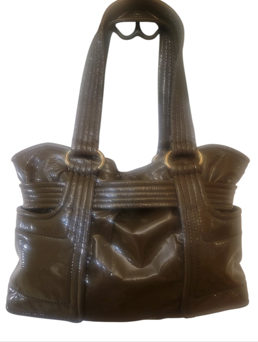 Vintage Kooba Glossy Patent Leather Olive Green Hobo Bag - Picture 2 of 11